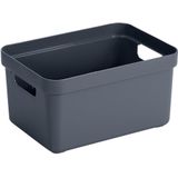 Sunware Opbergbox - donkerblauw - 13L - kunststof met houtkleur deksel