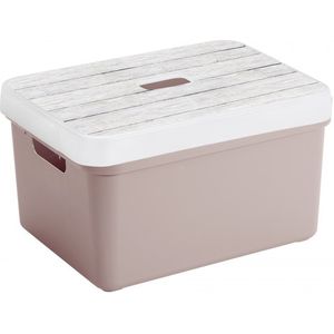 Sunware Opbergbox - oudroze - 13L - kunststof met houtkleur deksel