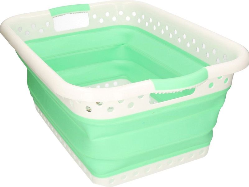 Benson opvouwbare wasmand - groen/wit - 61 x 44 cm