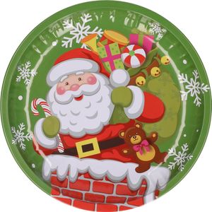 Metalen kerst ontbijt/diner bord met kerstman  26 cm