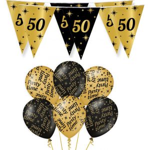 Verjaardag 50 jaar versiering pakket zwart/goud 50 en party-time
