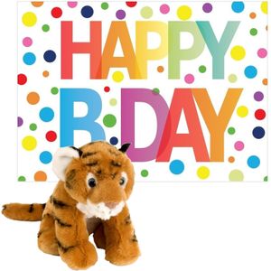 Wild Republic - Knuffel tijger 20 cm met Happy Birthday wenskaart