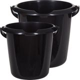 Whitefurze Emmers - 2x stuks - 5 liter en 10 liter - Kunststof - Zwart