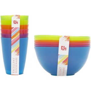 Gekleurde - drinkbekers en schaaltjes - 12-delig - kunststof