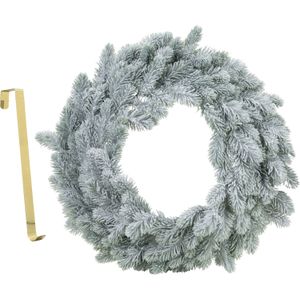Kerstkrans - met sneeuw - 46 cm- kunststof - incl. deurhanger