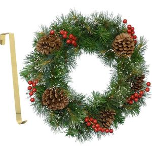 Kerstkrans - gedecoreerd - 50 cm- kunststof - incl. messing deurhanger