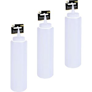 HENDI Squeeze fles, set van 3, transparant, 0,35L, saus dispenser, saus fles, knijpfles, lekvrij