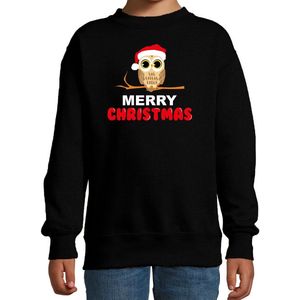 Bellatio Decorations Dieren Kersttrui Christmas Uil Sweater Kerst - Zwart - Kinderen 98/104