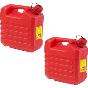 Forte Plastics Brandstof jerrycan - 2 st - rood - kunststof - 20 liters - 35 x 23 x 37 cm