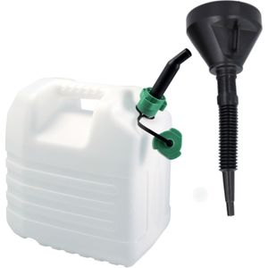 EDA Brandstof jerrycan - wit - kunststof - 20 liters - incl. vul trechter - 39 cm