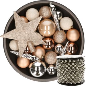 Pakket met 110x stuks kunststof kerstballen/ornamenten met piek grijs bestellen