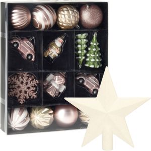 Christmas Decorations Kerstballen en ornamenten - incl. ster piek - lichtroze/wit - kunststof