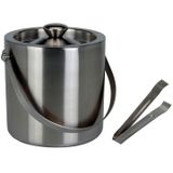 Excellent Houseware RVS ijsemmer met tang 15x18 cm en 2x ijsblokjes trays