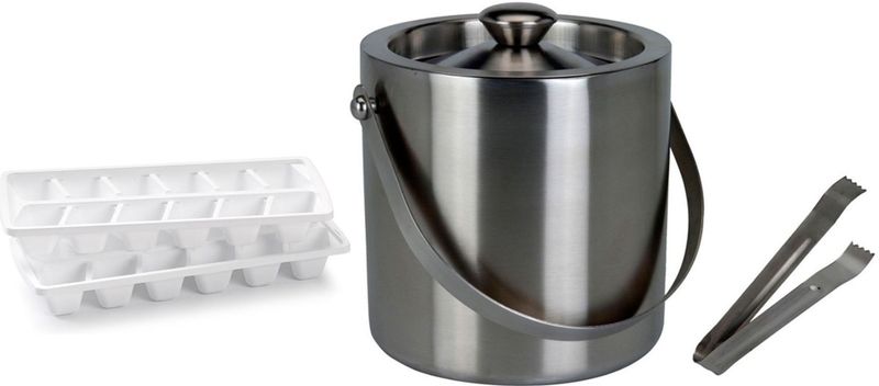 Excellent Houseware RVS ijsemmer met tang 15x18 cm en 2x ijsblokjes trays