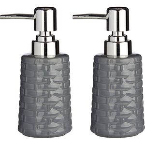 2x Stuks zeeppompjes/dispensers van keramiek - grijs/zilver - 350 ml - Zeeppompjes