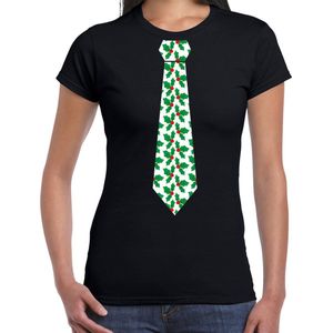 Bellatio Decorations stropdas Kerst T-shirt mistletoe patroon - shirt - dames - zwart