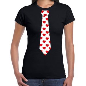 Bellatio Decorations valentijnsdag stropdas t-shirt hartjes - dames - zwart