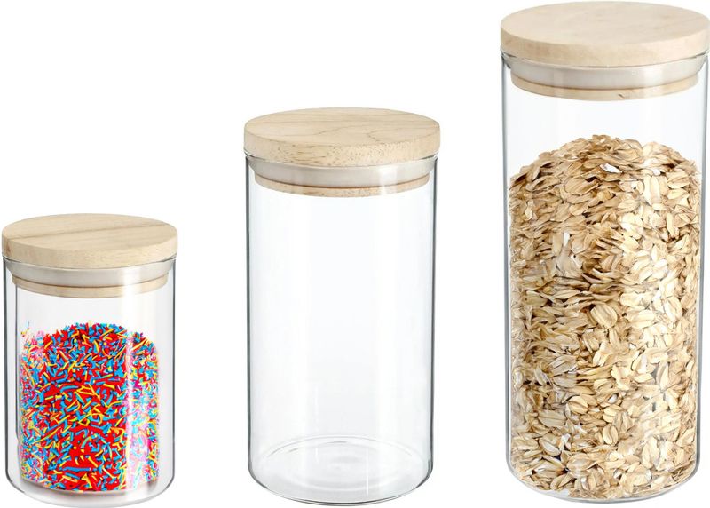 Secret de Gourmet - Keuken voorraadbussen/potten glas/hout set 6x stuk