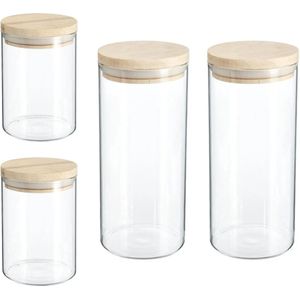 Secret de Gourmet - Keuken voorraadbussen/potten glas/hout set 8x stuk