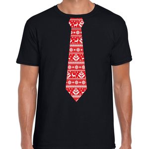 Bellatio Decorations stropdas Kerst t-shirt kerstpatroon - shirt - heren - zwart