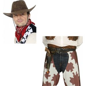 Cowboy Hoed Bruin met Revolver/Pistool In Holster Voor Volwassenen