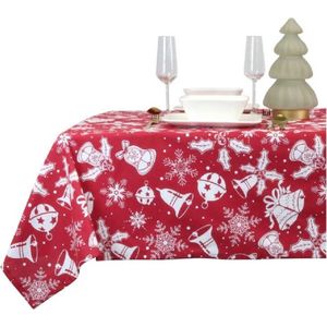 Unique Living Kerst tafelkleed - rood - 150 x 200 cm - polyester - met kerstprint - tafellakens