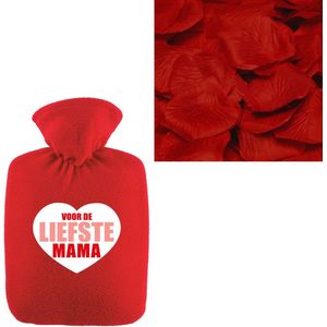 Bellatio Design Warmwaterkruik - liefste mama - rood - 2 liter - rozenblaadjes