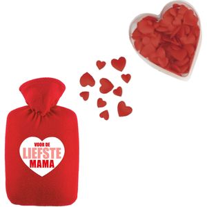 Bellatio Design Warmwaterkruik - liefste mama - rood - 2 liter - strooihartjes