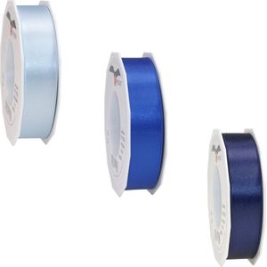 Satijn cadeau/hobby sierlint 2,5cm x 25m- 3 blauw tinten mix