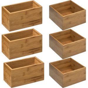 5Five - Opbergkistjes/lade organizers bamboe - 6x stuks - 18x18x9,5 cm en 18x9.5 cm