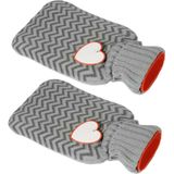Inspirion Warmwaterkruik - 2x stuks - met hartje - grijs - 0,75 liter -24 x 14 cm - Valentijnsdag cadeau
