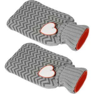 Inspirion Warmwaterkruik - 2x stuks - met hartje - grijs - 0,75 liter -24 x 14 cm - Valentijnsdag cadeau
