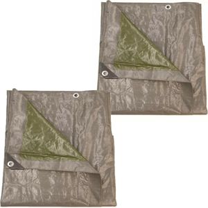 Set van 2x afdekzeilen/dekzeilen grijs/groen waterdicht kunststof 140 gr/m2 - 600 x 400 cm - Afdekzeilen