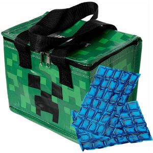 Puckator Kleine lunch koeltas met 2x flexibel koelelement - Minecraft print - 4,4 liter - Koeltas