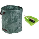 Talen Tools Stoffer en blik - groen - 43 cm - met tuinafvalzak 272L voor tuinafval/bladeren