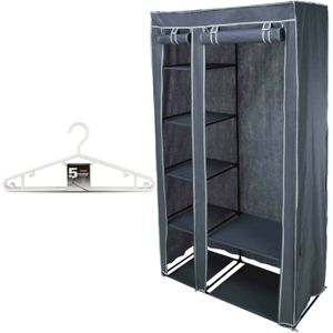 Mobiele kledingkast/garderobekast - incl 10x hangers - opvouwbaar - grijs - 174 cm