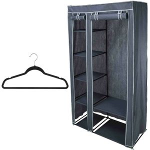 Mobiele kledingkast/garderobekast - incl 8x hangers - opvouwbaar - grijs - 174 cm