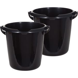 Whitefurze Emmer - 2x stuks - 10 liter - Kunststof - Zwart - 30 x 30 x 28 cm