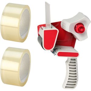 Benson Tape dispenser/tape afroller/taperoller met 2x stuks Verpakkingstape 50mm