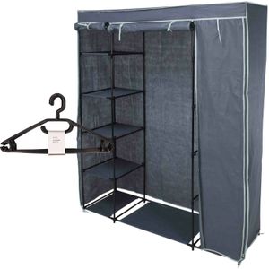 Mobiele Kledingkast - Opvouwbaar - Grijs - Non Woven Stof - Incl 10 Hangers