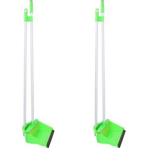 Benson - Voordelige stoffer en blik op steel set van 2x stuks - groen 87 cm