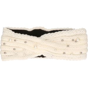 Winter hoofdband - wit - parels - fleece voering - dames