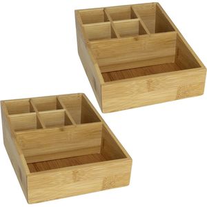 Gerim - Make-up sorteer organizer - 2x stuks - 6-vaks bakje - 17 x 21 x 9 cm - bamboe