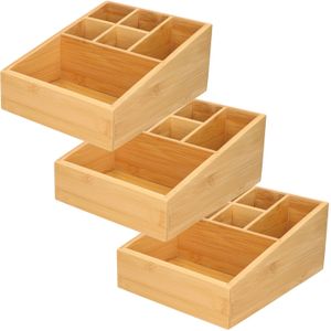 Gerim - Make-up sorteer organizer - 4x stuks - 6-vaks bakje - 17 x 21 x 9 cm - bamboe