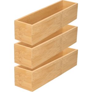 Gerim - Kast/lade sorteer organizer - 3x stuks -  bamboe hout bakje - 7.5 x 30.5 x 6.5 cm