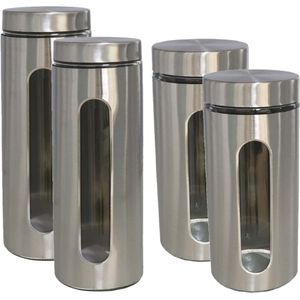 Gerim - 4x keuken voorraadpotten rvs - 2 formaten 1300 ml en 1900 ml