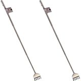 Gerim - Stevige hark ruggenkrabber - 2x stuks - uitschuifbaar tot 50 cm - zilver