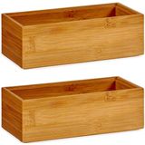Kinvara - Kast/lade/make-up organizers 2x stuks bamboe bakje 15 x 7 x 5 cm