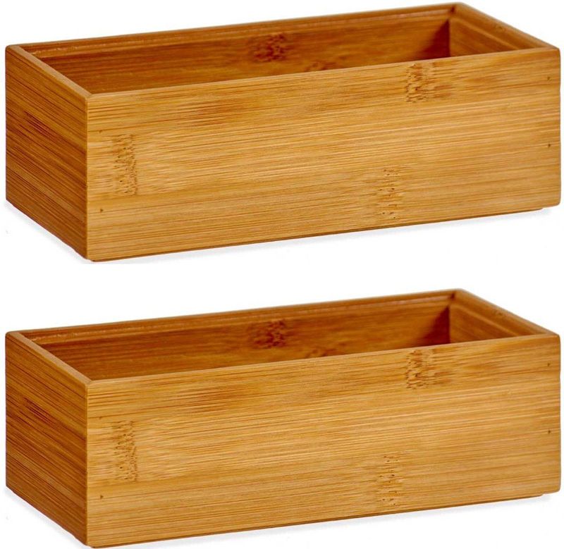 Kinvara - Kast/lade/make-up organizers 2x stuks bamboe bakje 15 x 7 x 5 cm