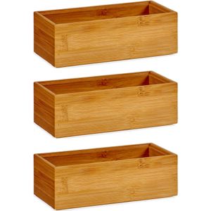 Kinvara - Kast/lade/make-up organizers 3x stuks bamboe bakje 15 x 7 x 5 cm